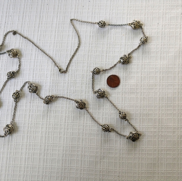 Necklace Silver Long  Statement Chain Bauble Ball Vintage - Picture 6 of 11